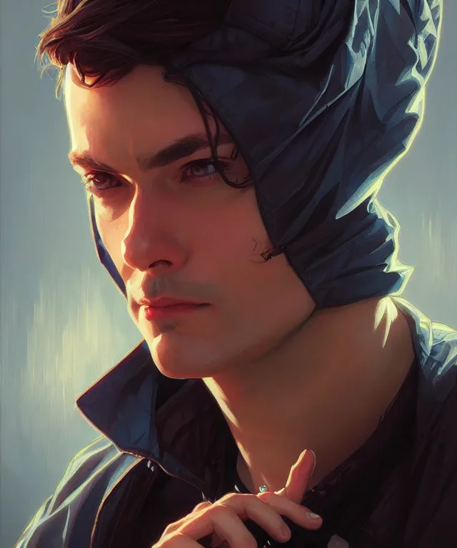 Image similar to Hacker man portrait hacks computer, highly detailed, digital painting, artstation, concept art, smooth, sharp focus, illustration, art by artgerm and greg rutkowski and alphonse mucha