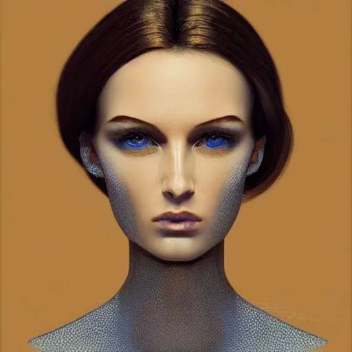 Image similar to portrait of a female android, no nose, no mouth, face completely covered in phthalo blue steel, filigree, elegant, sharp focus, graceful, master crafted, trending on artstation, award winning, beauty,