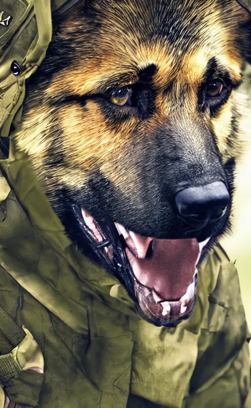 Image similar to close up character portrait icon of the german shepard beast - man military uniform head animal person wearing clothes standing in the bright forest, hidari, color page, tankoban, 4 k, tone mapping, akihiko yoshida