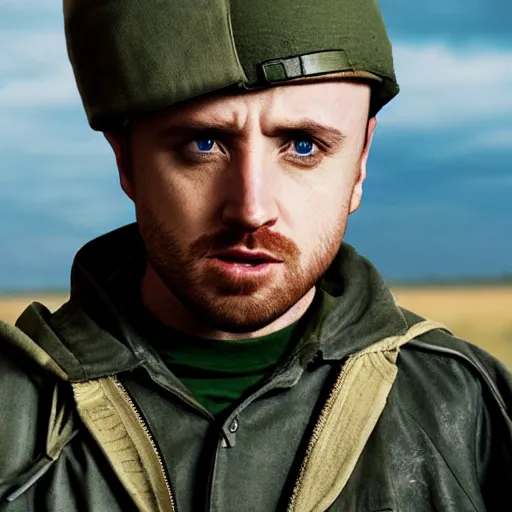 Image similar to jesse pinkman from breaking bad in the vietnam war, 4 k, hyper realistic