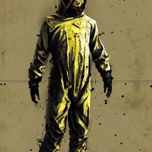 Prompt: bloody hazmat suit zombie, sinister by Greg Rutkowski