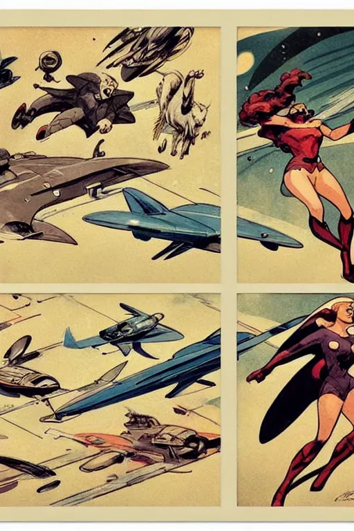 Image similar to comic book full page panel layout ( ( ( ( ( 1 9 5 0 s retro future landscape art streamlined art deco borders lines decorations space. muted colors. ) ) ) ) ) by jean - baptiste monge!!!!!!!!!!!!!!!!!!!!!!!!!!!!!!