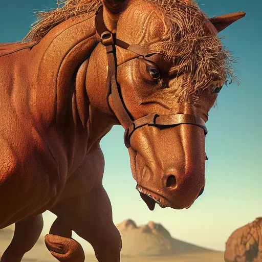 Image similar to hyperrealistic mudsdale, stunning 3 d render inspired by istvan sandorfi & greg rutkowski & mike judge, perfect symmetry, dim volumetric cinematic lighting, 8 k octane comprehensive render, extremely mega hyper - detailed and lifelike attributes & atmosphere, intricate, realistic flesh texture, masterpiece, artstation, stunning,