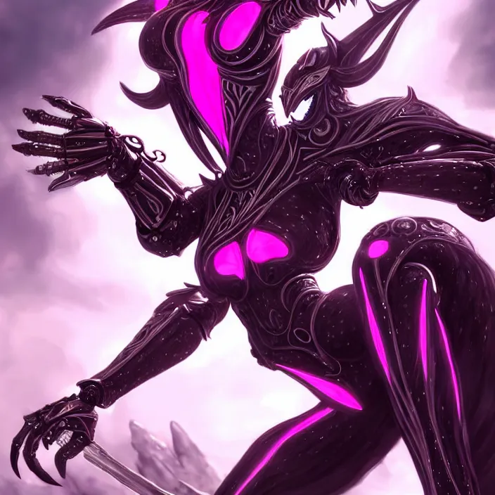 Prompt: highly detailed exquisite fanart, of a beautiful female warframe, but as an anthropomorphic robot dragon, shiny white silver armor engraved, Fuchsia skin beneath the armor, sharp claws, long tail, robot dragon hands and feet, elegant pose, close-up shot, full body shot, epic cinematic shot, professional digital art, high end digital art, singular, realistic, DeviantArt, artstation, Furaffinity, 8k HD render