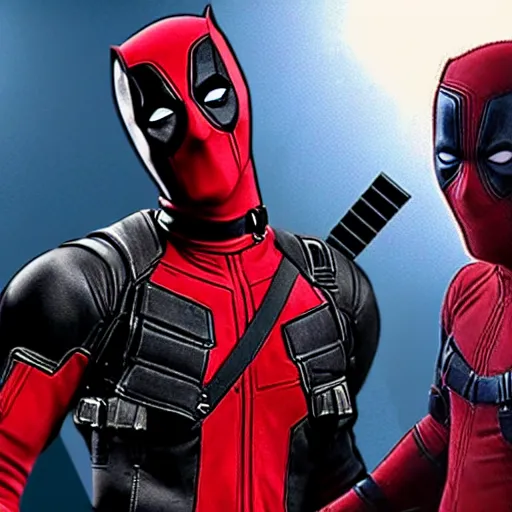 Image similar to deadpool meets batman for the first time 4 k detailed super realistic