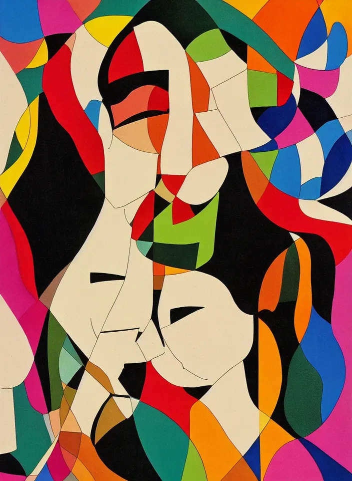 Prompt: graphic design, close portrait of a beautiful woman by milton glaser and lilian roxon, detailed