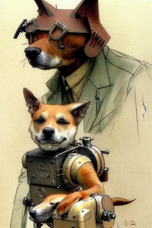 Image similar to (((((1950s boy and his robot box shaped k9 dog. muted colors.))))) by Jean-Baptiste Monge !!!!!!!!!!!!!!!!!!!!!!!!!!!