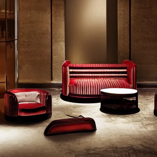 Image similar to critically acclaimed furniture design collection by gucci in a showroom