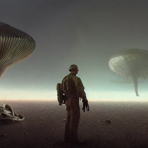 Prompt: fbi agent in front of a crashed ufo, beksinski, wayne barlowe, very coherent symmetrical artwork, cinematic, hyper realism, high detail, octane render, 8 k