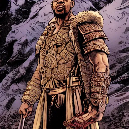 Prompt: precisely drawn illustration of Coriolanus Snow blended with Forest Whitaker, wide angle, sharp, fine details, French comic style, vibrant realistic colors, full color, heroic fantasy, intense line art, 8k, precise linework, realistic, in the style of Heavy Metal Comics and Richard Corben and Moebius