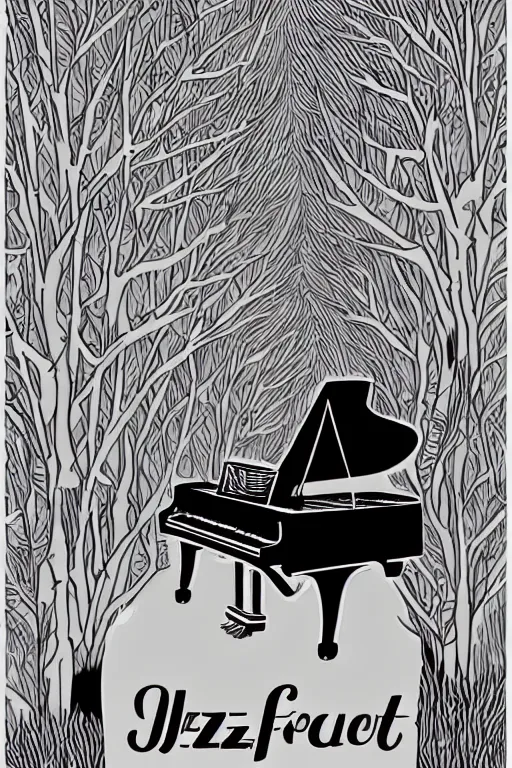 Image similar to jazz festival poster ( a piano under trees ), vector graphics svg, fun, music, undraw style, pinterest, artstation, inkscape