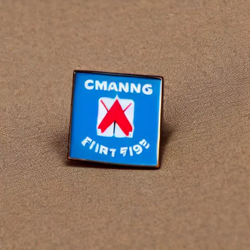 Prompt: a photo of a retro 1 9 7 0 s minimalistic clean fire warning enamel pin, studio lighting, behance