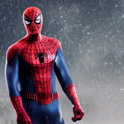 Image similar to jason statham as unmask spiderman, rain background, an film still