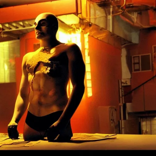 Image similar to movie still of man super hero cyborg, cinematic composition, cinematic light, by gaspar noe