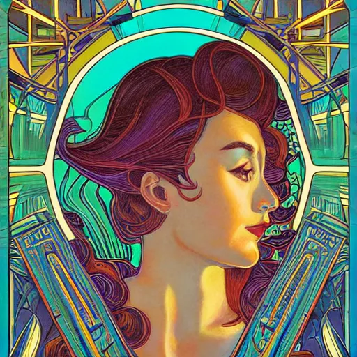 Image similar to a streamline moderne painting in the style of donato giancola, and in the style of audrey kawasaki, and in the style of alphonse mucha. symmetry, smooth, sharp focus, semi - realism, intricate detail.