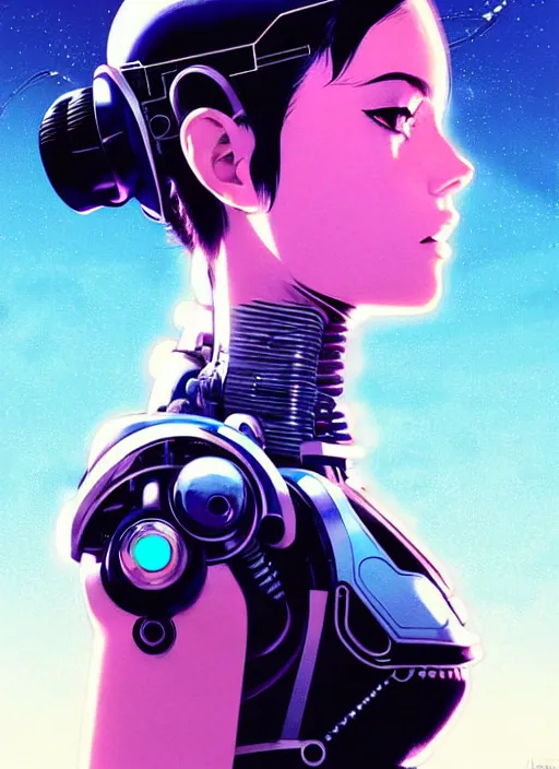 Image similar to side portrait scifi cyborg girl with robotic parts and spacesuit | | head only in center of image, audrey plaza, fine detail!! anime!! realistic shaded lighting!! poster by ilya kuvshinov katsuhiro otomo ghost - in - the - shell, magali villeneuve, artgerm, jeremy lipkin and michael garmash and rob rey