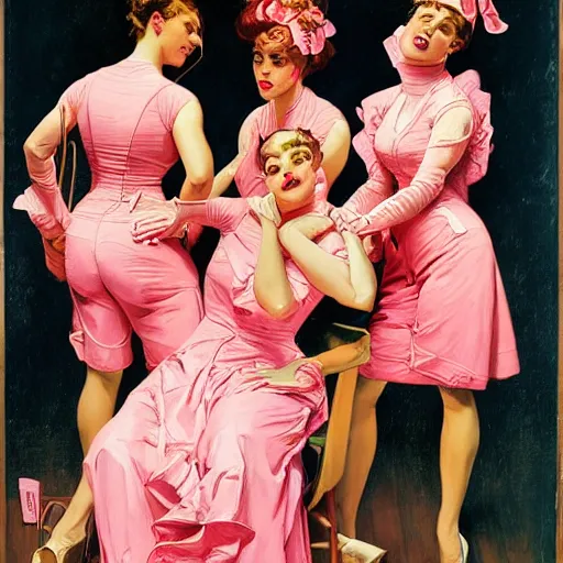 Image similar to portrait of a pink gang, by j. c. leyendecker