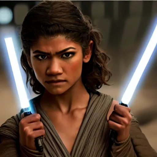 Prompt: First image from Star Wars Skywalker starring Zendaya (2035), 8k, HDR