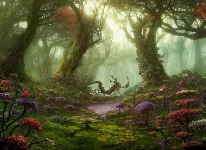 Image similar to desktop background, magical fantasy forest, centaur, path traced, highly detailed, high quality, digital painting, by studio ghibli, lise deharme, alexander jansson, paul lehr, noriyoshi ohrai, tim white, hans zatzka, henriette ronner - knip, george stubbs, louis wain