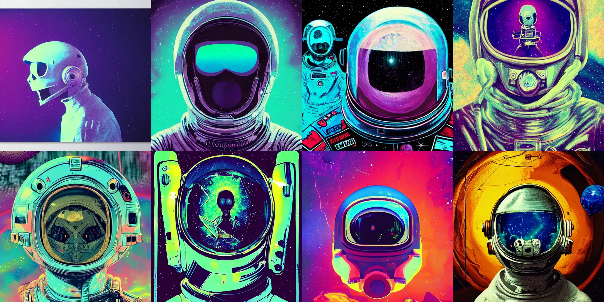 Prompt: screaming astronaut broken helmet, horror poster 9 0 s, cosmic horror, abstract, ghostly, arcade, duotone, poltergeist, lets get weird, intricate, elegant, highly detailed, digital painting, artstation, smooth, sharp focus, art by beeple and mike winkelmann, ultraviolet colors,