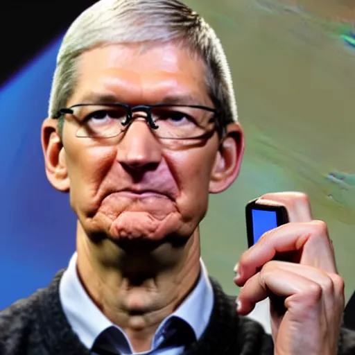Image similar to Tim Cook holding an Android phone
