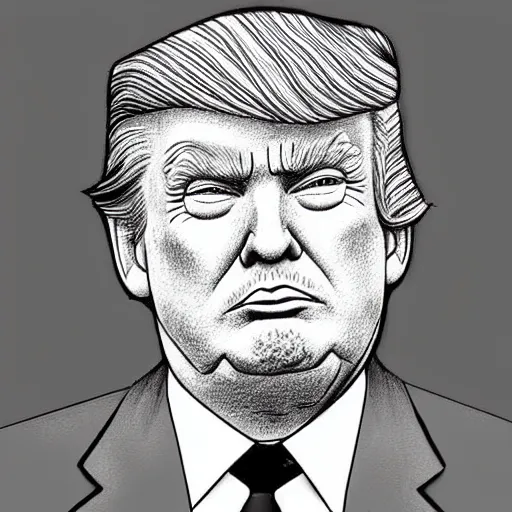 Image similar to a portrait drawing of Donald trump drawn by Robert Crumb