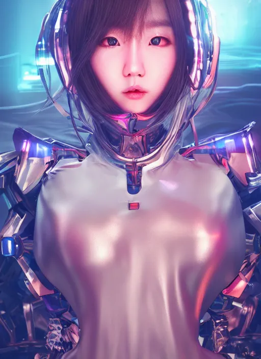 Image similar to a highly detailed portrait of a kpop idol mecha girls in spiked cyberpunk bioarmor trending on artstation by yoshitake amano, cyberpunk light, holographic undertones, 3 d cg, octane rendered, futuristic, 2 k aesthetic, dramatic lighting, 4 k, highly saturated colors