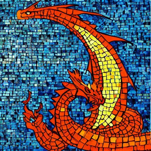 Image similar to “fire breathing dragon, mosaic”