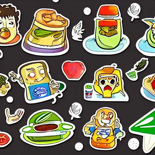 Image similar to a whatsapp stickers pack of lunch time, cartoon