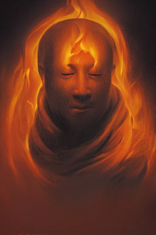 Prompt: A profile of a single monk meditating in flames by Afshar Petros, Trending on artstation.