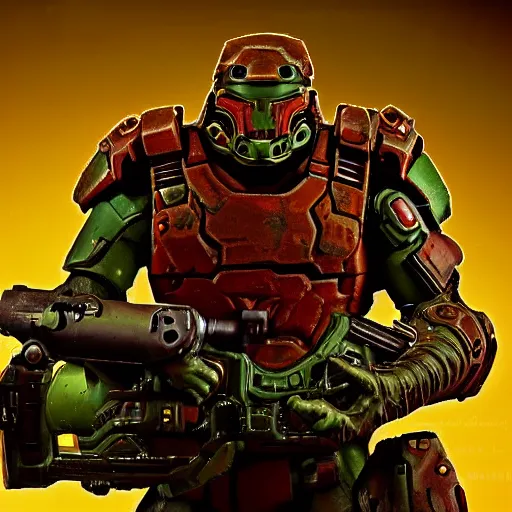 Image similar to doomguy from doom 2, photography