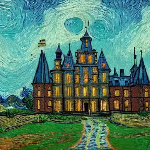 Prompt: A large Victorian castle in the style of Van Gogh