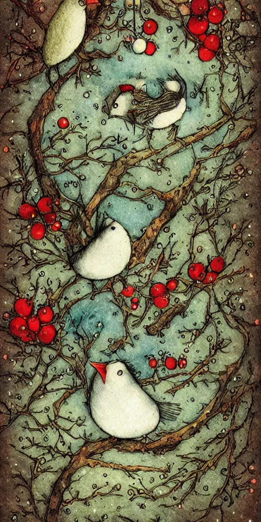 Image similar to a christmas card bird scene by alexander jansson