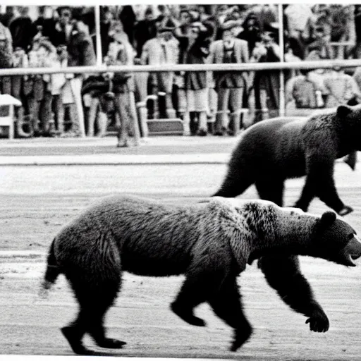 Image similar to bears running in the kentucky derby, vintage photo