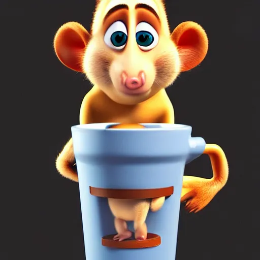 Image similar to a cute coala drinking cofee. pixar disney 4 k 3 d render funny animation movie oscar winning trending on artstation and behance. ratatouille style.