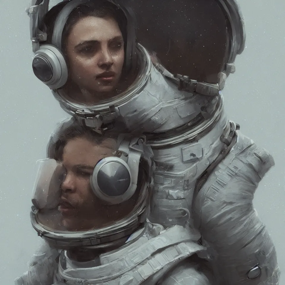 Prompt: a portrait astronaut wearing a headphone, digital painting, digital art, beautiful, cinematic, 4 k, ultra hd, art by greg rutkowski