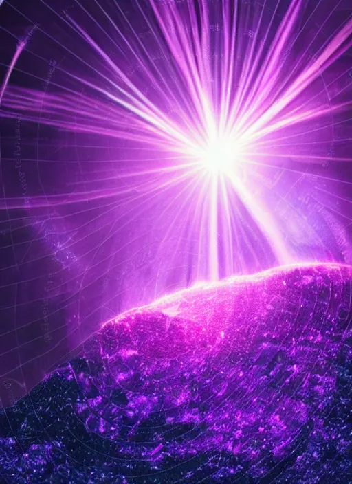 Image similar to space cosmic dark minimal energy wave dark deep purple bluish rising sun crystals white religious dawn purple gold god rays crystals simple background