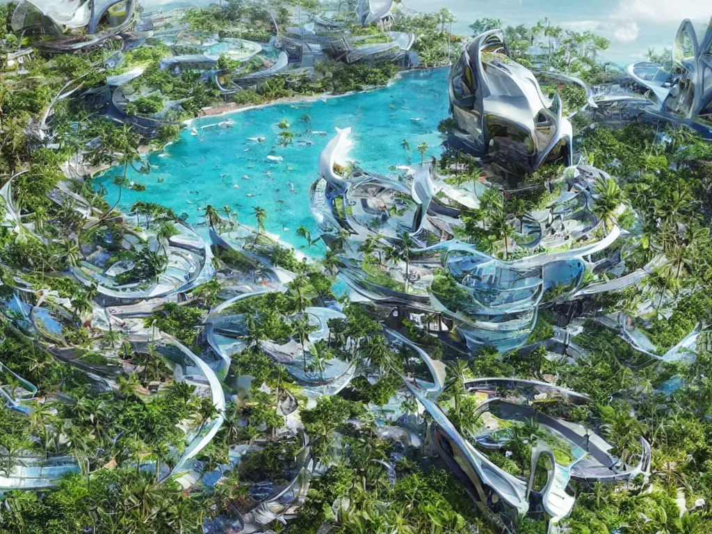 Image similar to futuristic bali island in the year 2 0 5 0, perfect faces