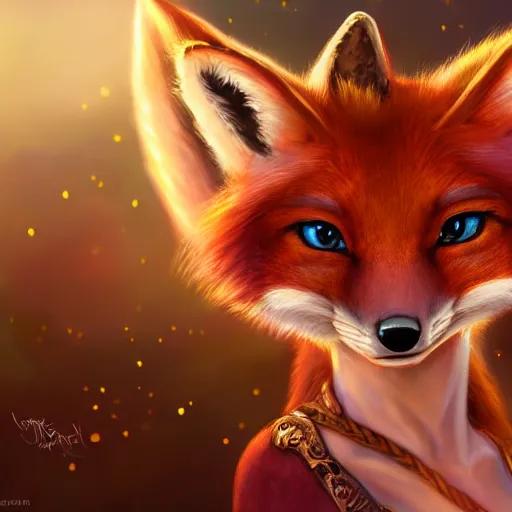 Image similar to award - winning extremely detailed fantasy art of a cute female anthro fox with innocent eyes, 4 k