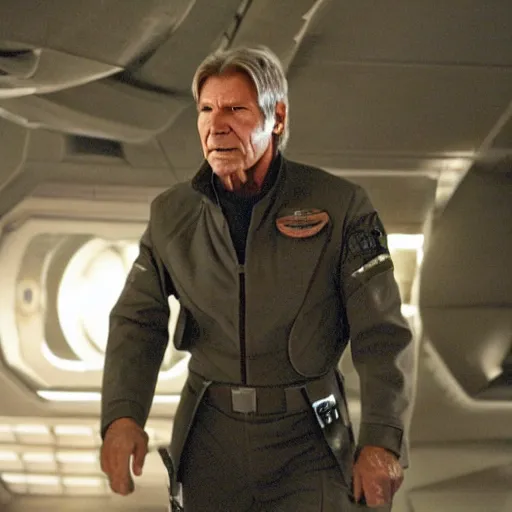 Image similar to A still of Harrison Ford as Commander Adama in Battlestar Galactica (2003)