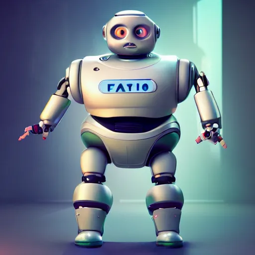 Image similar to full body portrait of a fat robot painting canvas, high detail, beautiful light, depth of field, sharp focus, clean design, 4 k, pixar, colorful, octane render