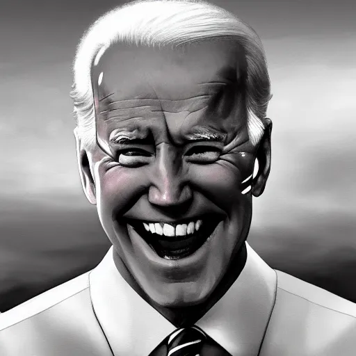 Image similar to joe biden smiling with blood in his face while behind him the world is burning, dramatic lighting, cinematic, establishing shot, extremly high detail, photorealistic, cinematic lighting, artstation, style by James Gurney