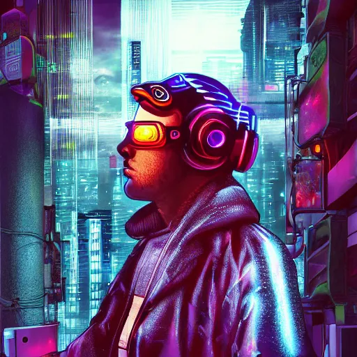 Prompt: cyberpunk image of bernedoodle