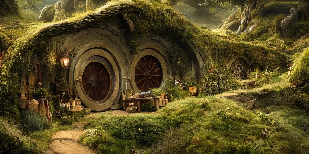 Prompt: beautiful matte painting of the hobbit shire by weta workshop 4 k, cinematic dramatic atmosphere, dramatic lighting