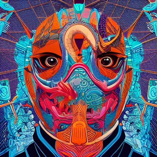Prompt: Tristan Eaton, victo ngai, artgerm, symmetrical dragon portrait