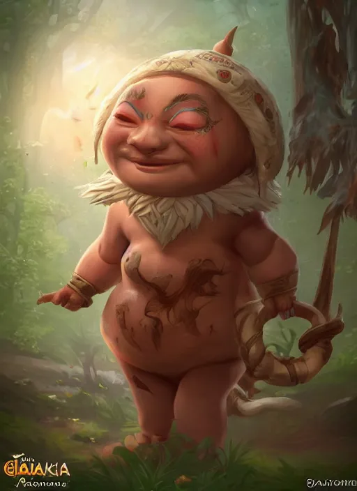 Image similar to Auka a fantasy charater Proto-Slavic mythology, A kind of mischievous forest spirit, small, pot-bellied, with round cheeks., full body, detailed and realistic, 4k, top-artstation, inspired blizzard games, octane render