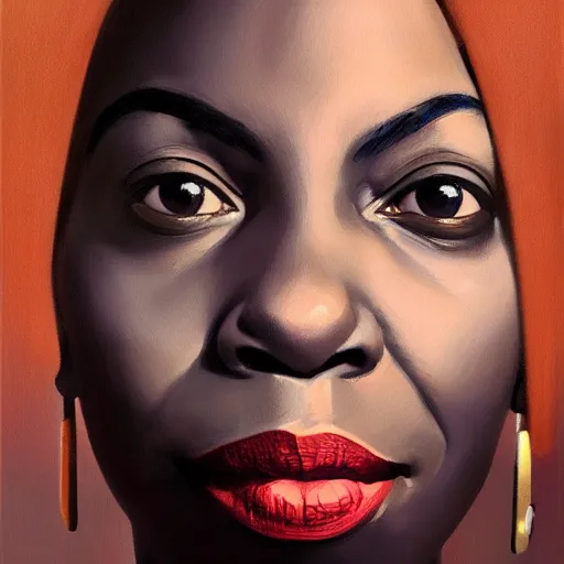 Image similar to of an ultradetailed beautiful portrait panting of nina simone, front view, oil painting, by ilya kuvshinov, greg rutkowski and makoto shinkai