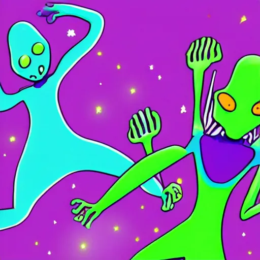 Image similar to illustration of a race of reptilian - esque aliens, in neon colors. the aliens have large antenna - like protrusions from their head.