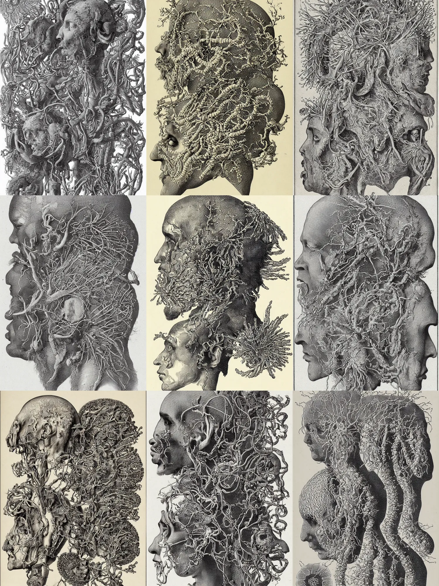 Prompt: indie rockstar head specimen, illustrated by ernst haeckel in the nineteenth century, very detailed