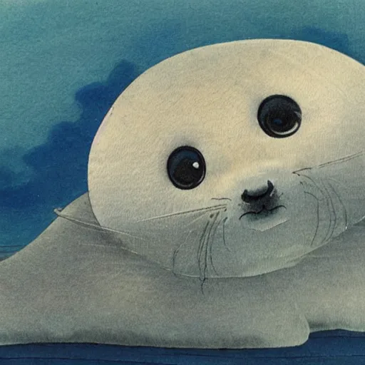 Image similar to baby harp seal 妖怪, Japanese painting